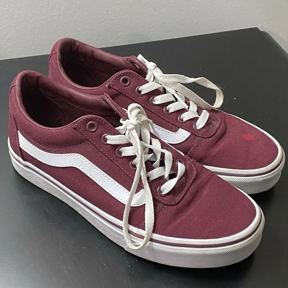 Vans Off The Wall Skate Low Top Shoes Womens Size 8 Ward Burgundy Red White FLAW